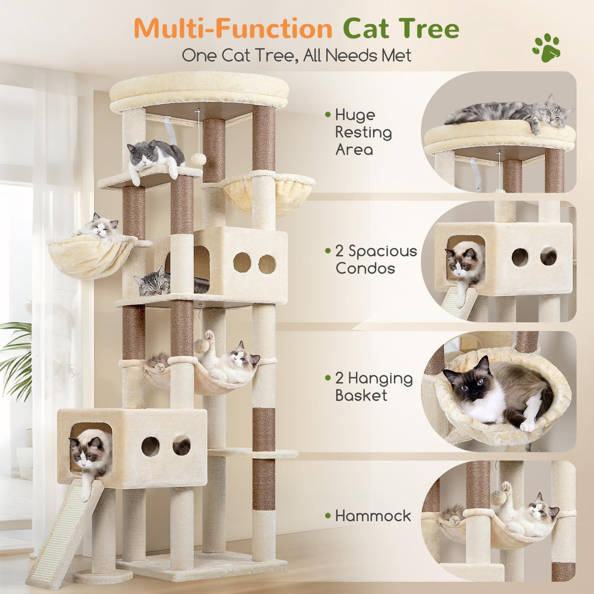 Globlazer 81in Tall Cat Tower for Large Adult Cats, S81G Pro Max, Beige