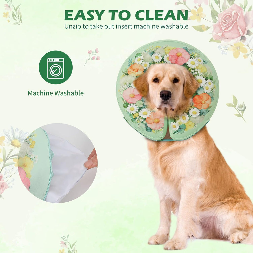 IEUUMLER Inflatable Recovery Dog Cone Collar, Neck Donut Protective ECollar, Adjustable Soft Collar for Dog and Cat After Surgery Prevent from Biting & Licking EU020 Wildbloom Wreath L