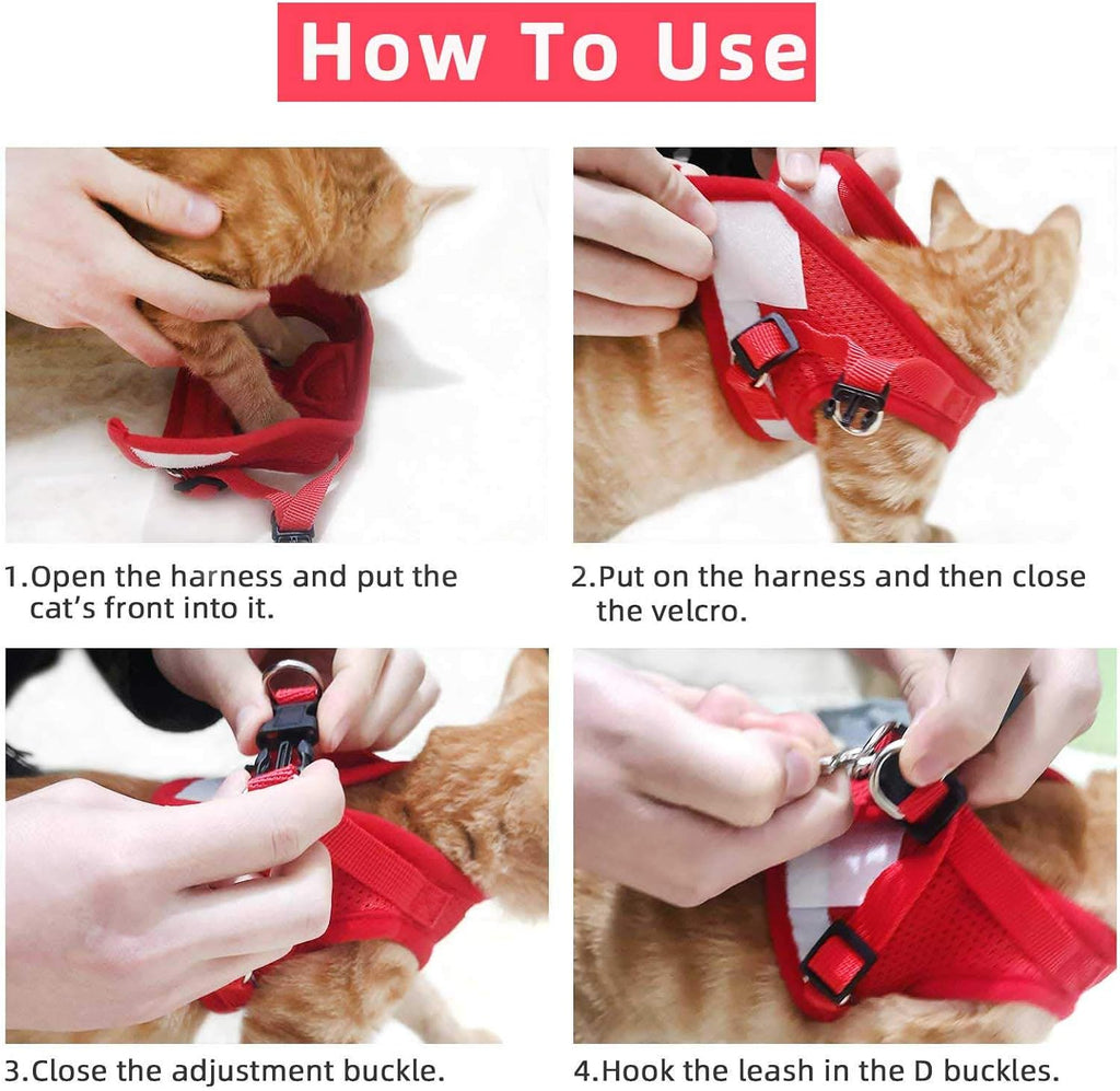 Cat Vest Harness and Leash Set, Escape Proof Kitten Harness Red M