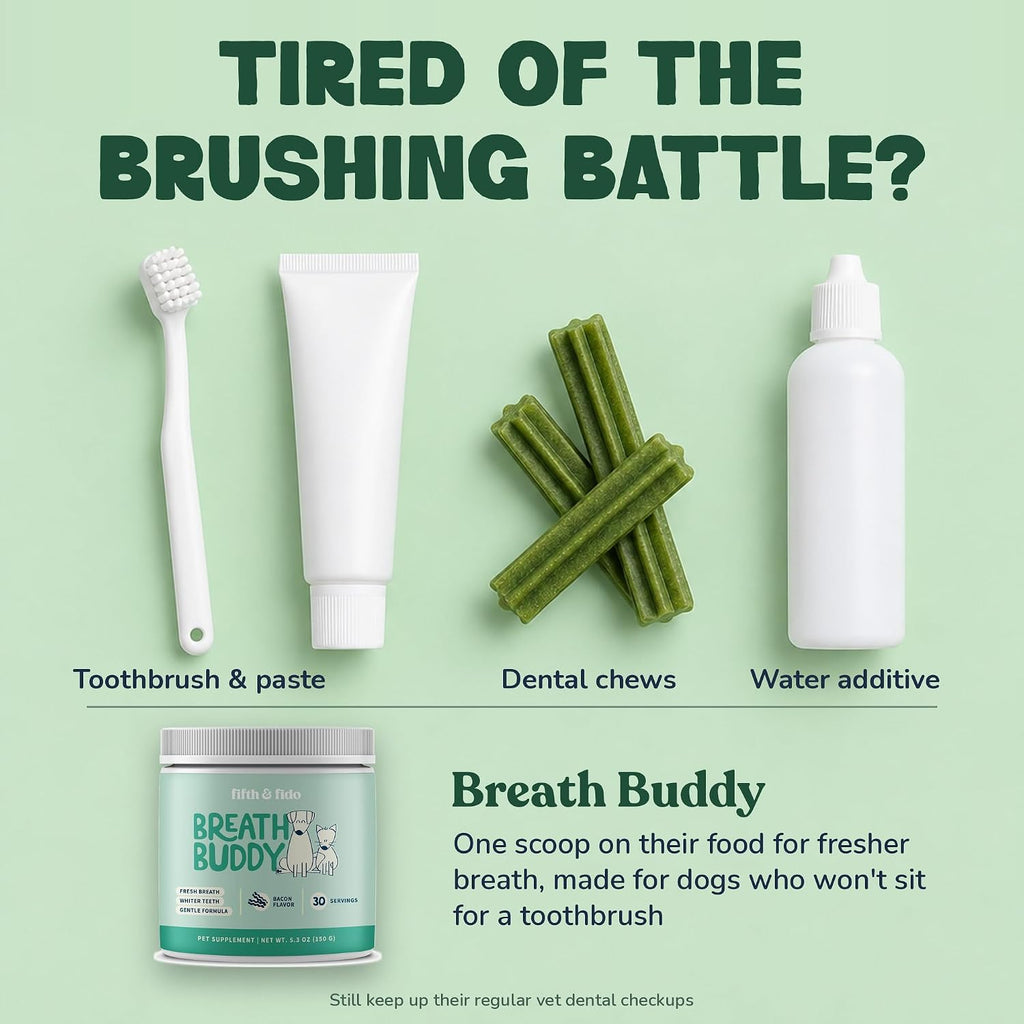 Breath Buddy Dog Breath Freshener Powder by Fifth & Fido, Bacon Food Topper