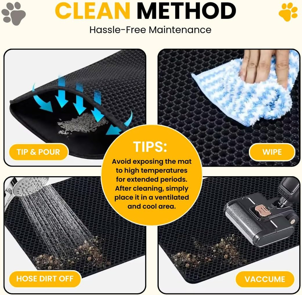Andalus Brands Medium Cat Litter Mat - Waterproof & Urine-Proof Litter Box Mat, Non-Slip Kitty Litter Mats for Floor, Easy to Clean Litter Trapping Design (24" x 15", Black)