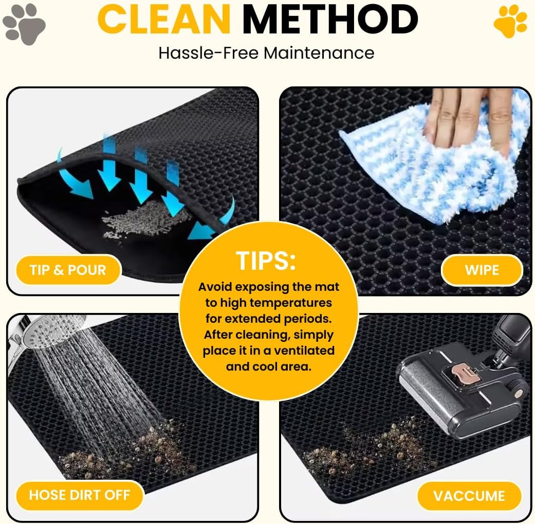Andalus Brands Large Cat Litter Mat - Waterproof & Urine-Proof Litter Box Mat, Non-Slip Kitty Litter Mats for Floor, Easy to Clean Litter Trapping Design (30" x 24", Grey)