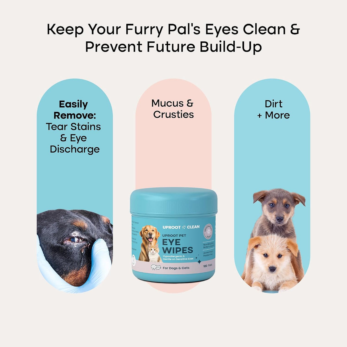 Uproot Clean Cat & Dog Eye Wipes: Hypoallergenic Eye Wipes for Dogs, 100ct.