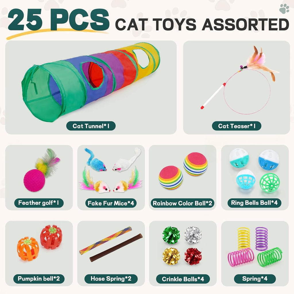 iCAGY 25 Pcs Cat Toys Set, Cat Tunnel Toy for Indoor Cats, Kittens