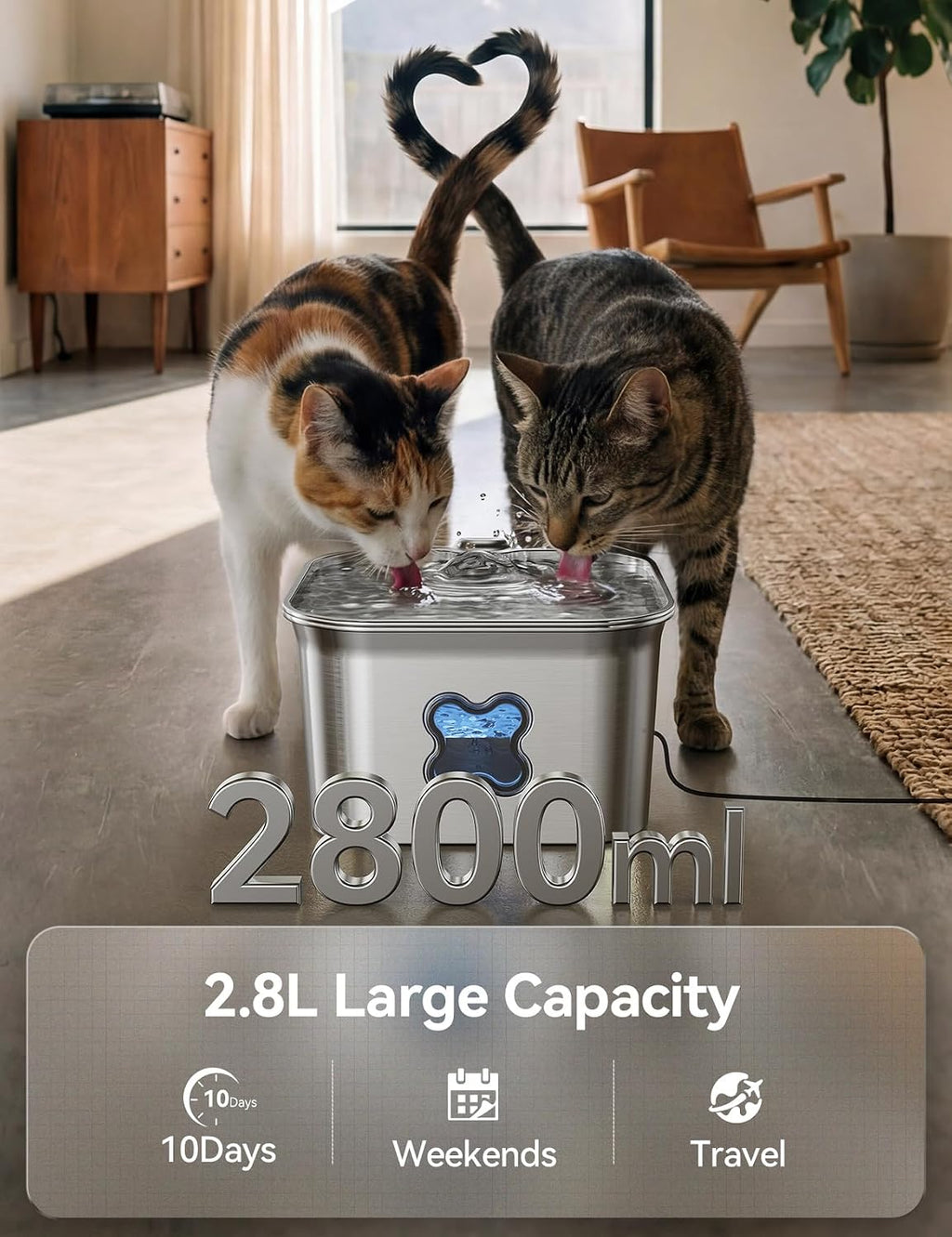 Cat Water Fountain - 95oz/2.8L Faucet-Style Pet Drinking Fountain for Cats