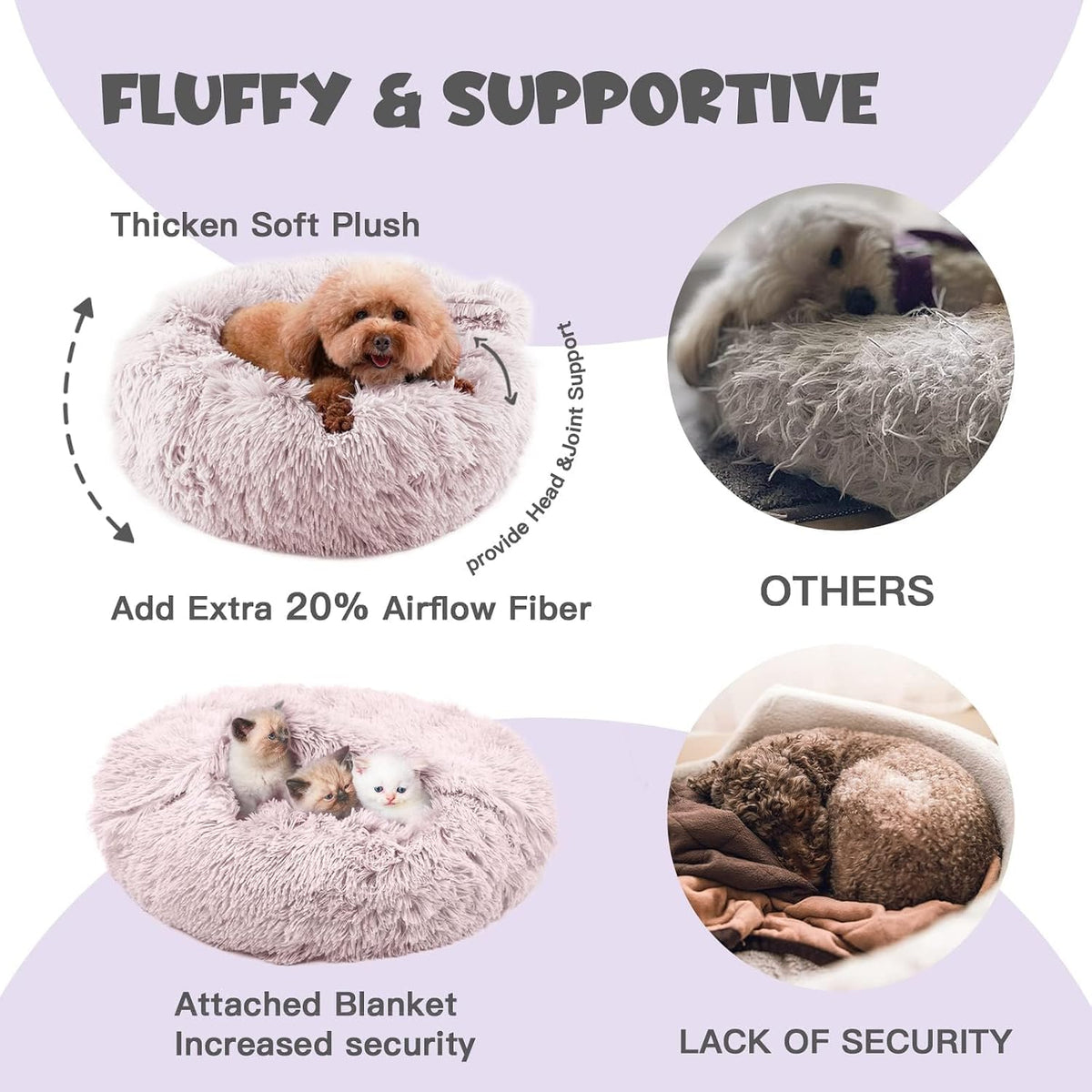 Himax 35in Covered Large Dog Bed with Blanket Attached Calming Burrow Beige