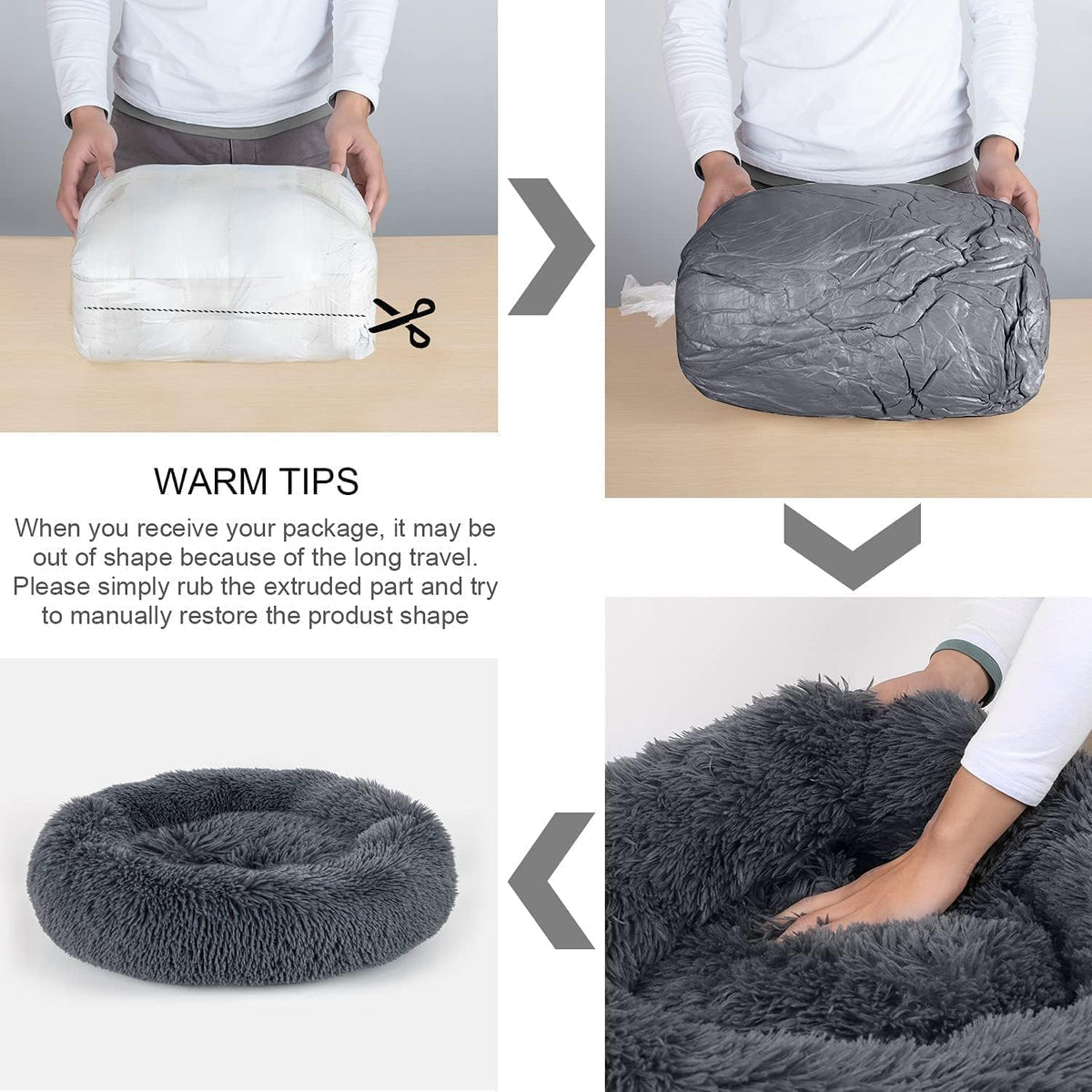 Calming Dog Beds XXLarge Sized Dog Donut Washable Bed 49inchs, Dgrey