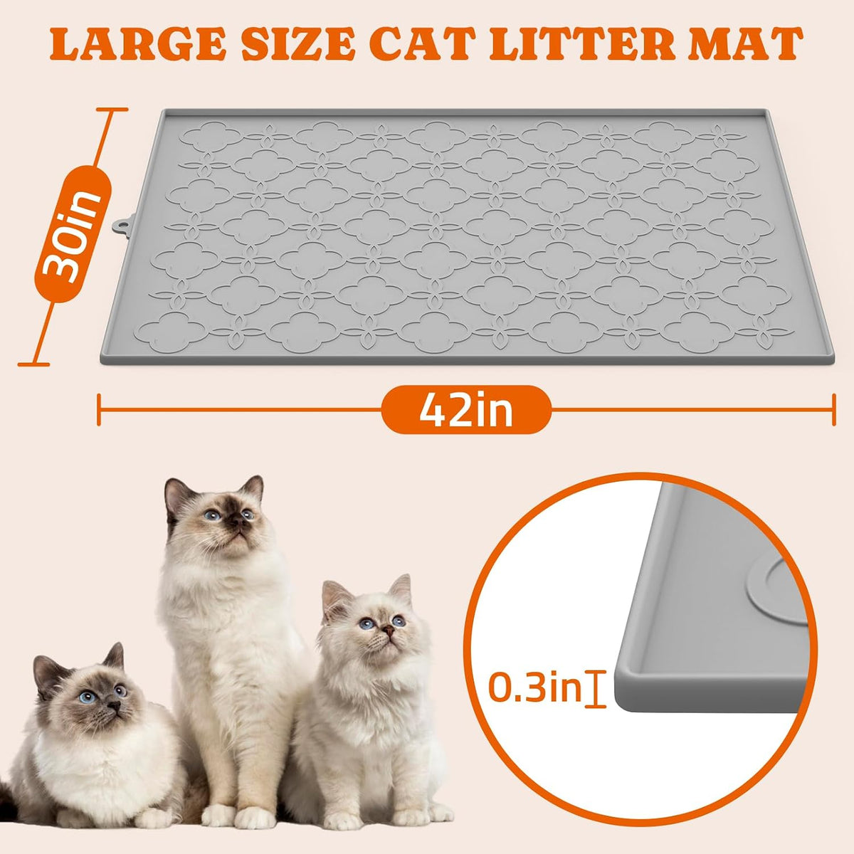 Pawtners Silicone Cat Litter Mat Extra Large 42" X 30", Easy to Clean, Gray