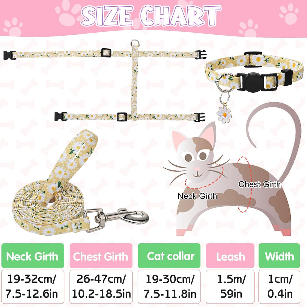 2 Pack Floral Cat Harness and Leash Escape Proof Adjustable Kitten Harness