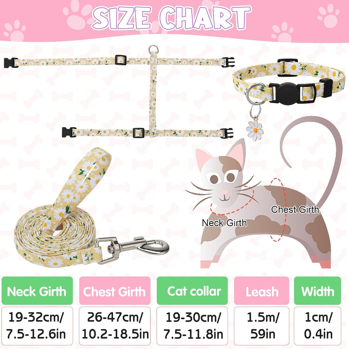2 Pack Floral Cat Harness and Leash Escape Proof Adjustable Kitten Harness