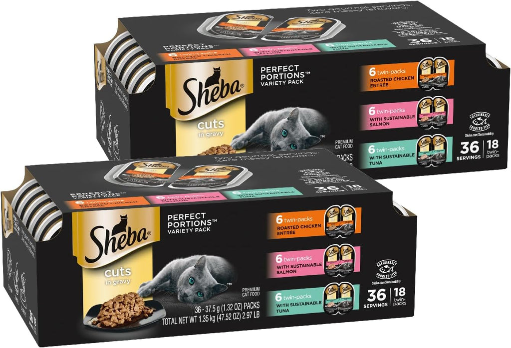 Sheba Perfect Portions Cuts Wet Cat Food, Variety, 2.6 oz, 18 ct, 2-Pack