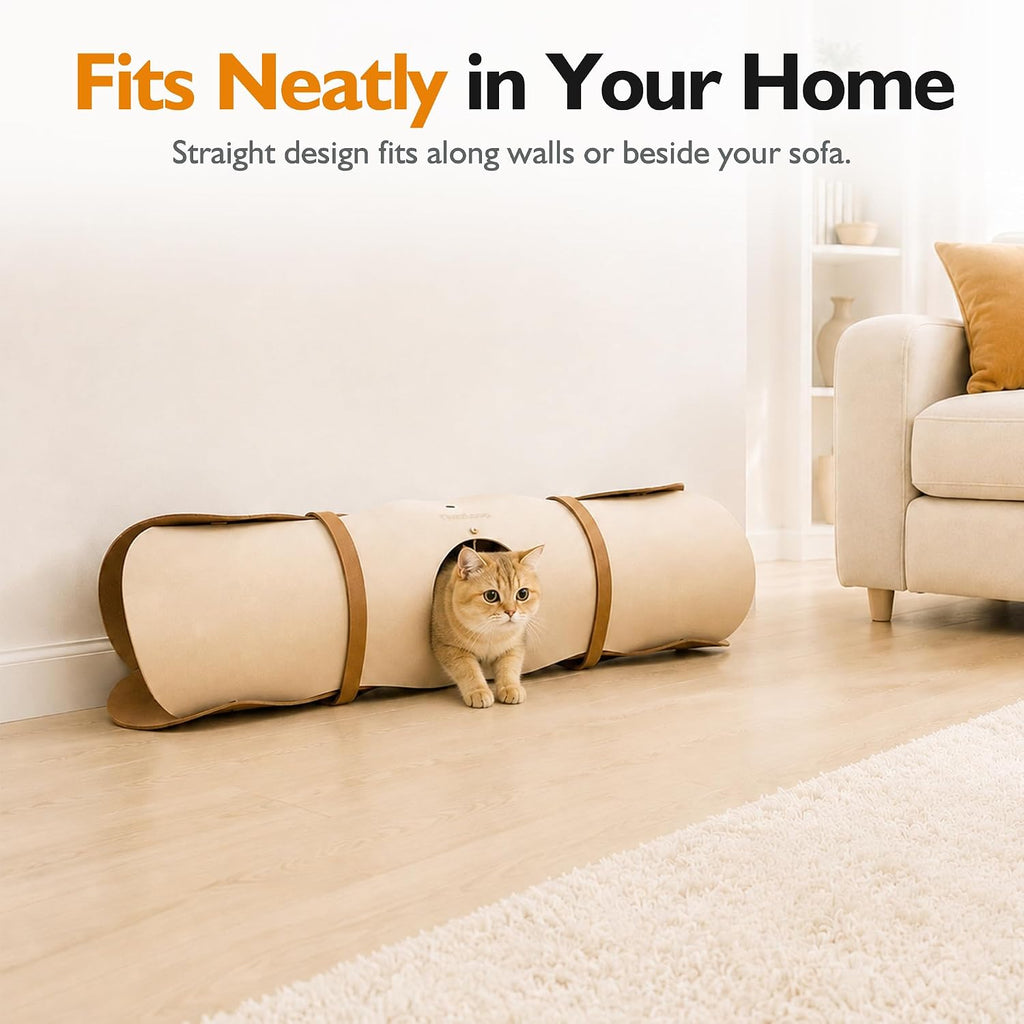 Cat Tunnel, Felt Cat Tunnels for Indoor Cats with Peek Window & Dangling Ball, Interactive Cat Toy Tunnel for Playing, Hiding & Resting, Easy to Assemble, Clean & Store