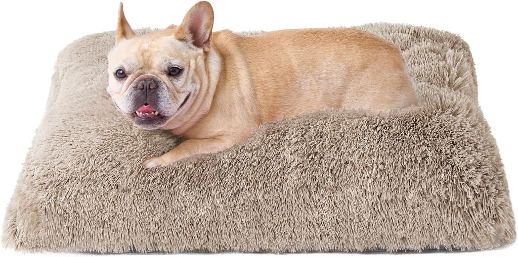 EHEYCIGA Fluffy Dog Crate Bed for Medium Dogs, Plush Crate Pad, Taupe