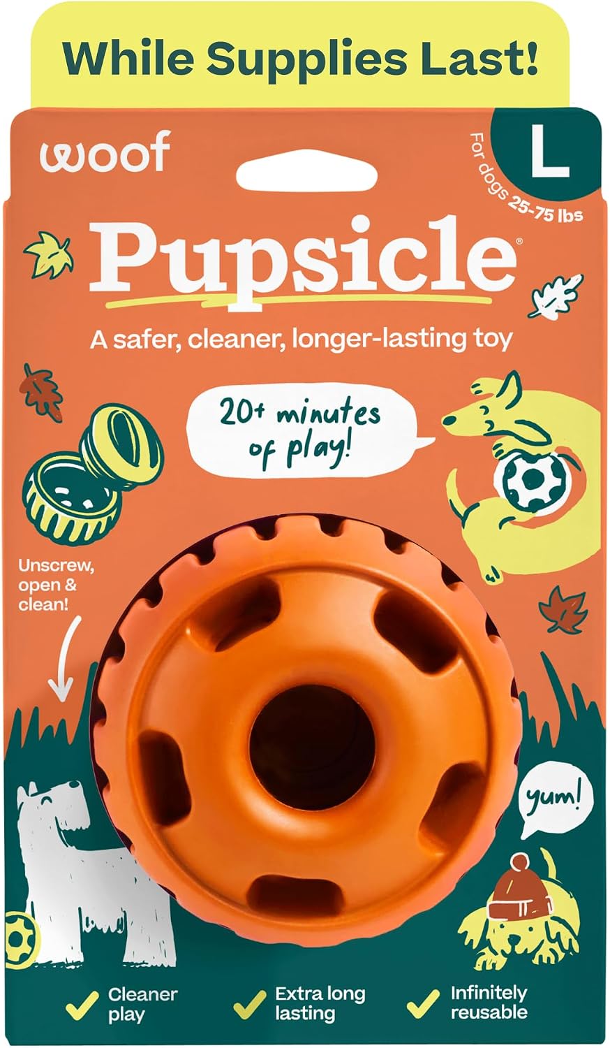 WOOF Pupsicle Interactive Dog Ball Toy for Dogs Large 25-75 lbs - Orange