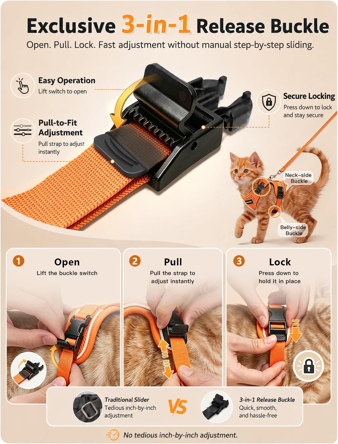 Cat Harness and Leash Set,Escape Proof Kitten Harness,Orange