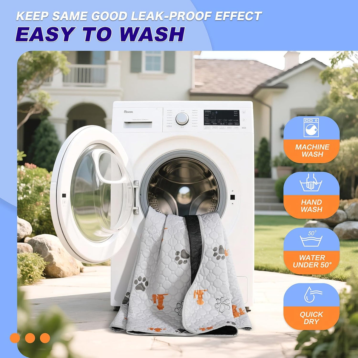 WanpeeGoo Washable Pee Pads for Dogs, Waterproof, 63 x 63 in, 1 Pack, Orng | Super Absorbent, Waterproof and Non-Slip; Washable, Reusable Dog Pads for Crates, Playpens, Floors, Furniture and Travel