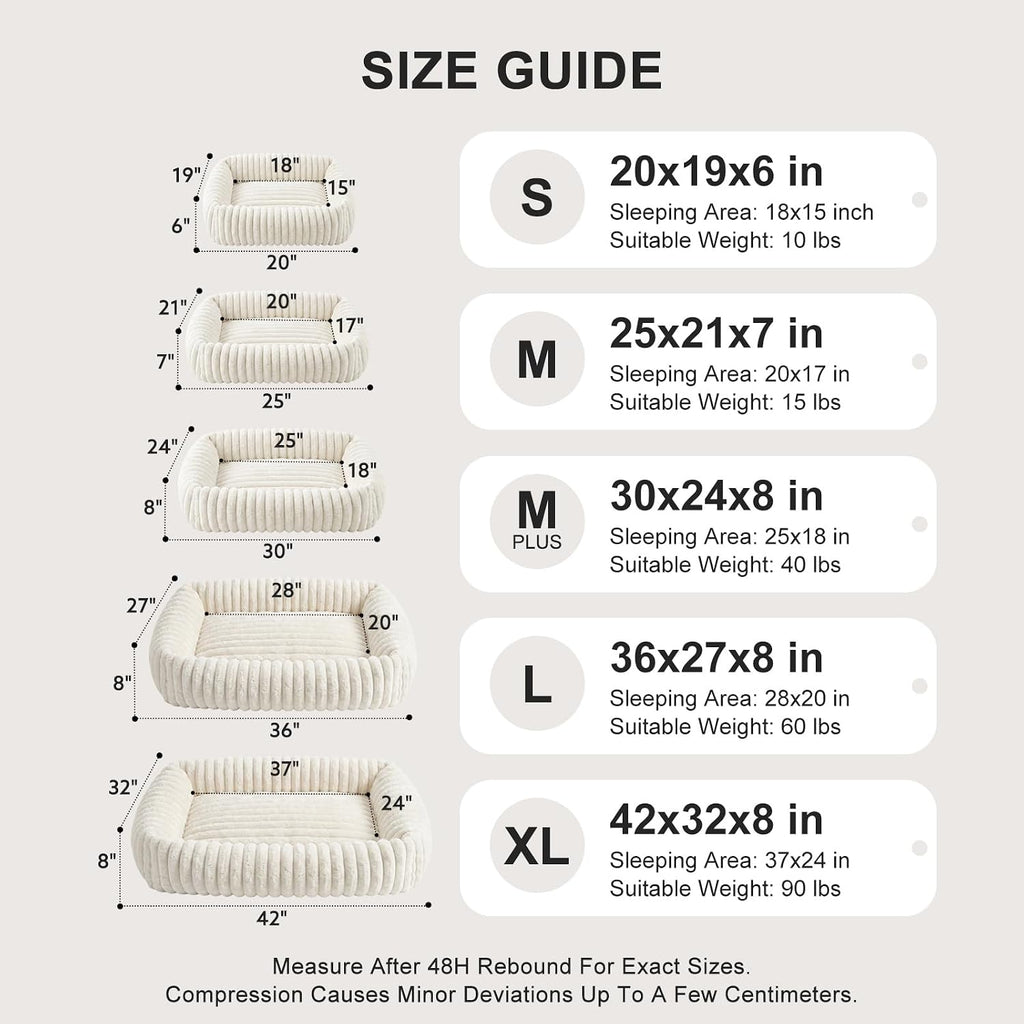 FURTIME Dog Bed Medium Size Dog, Washable Orthopedic Pet Bed with Removable Cover, Rectangle Soft Calming Sleeping Puppy Bed Durable Pet Cuddler with Anti-Slip Bottom, Cream, M Plus (30"x24"x8")