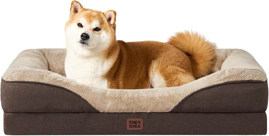 EHEYCIGA Orthopedic Dog Bed for Large Dog, Memory Foam Dog Couch, Brown