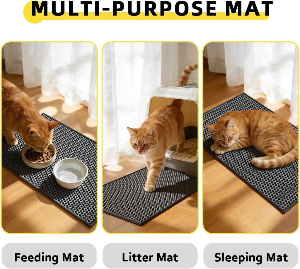 Cat Litter Mat, 15"X24", Waterproof, Easy to Clean (Black-1Pack) | Double-Layer Honeycomb for Effective Litter Trapping, Premium Durable EVA, Non-Slip, Paw-Friendly Soft Surface