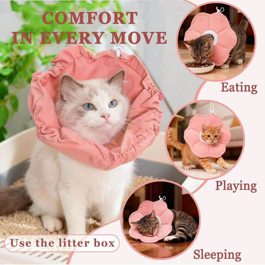 Tensho Flower Soft Cone for Cats, Pink Adjustable Elizabethan Collar (M)