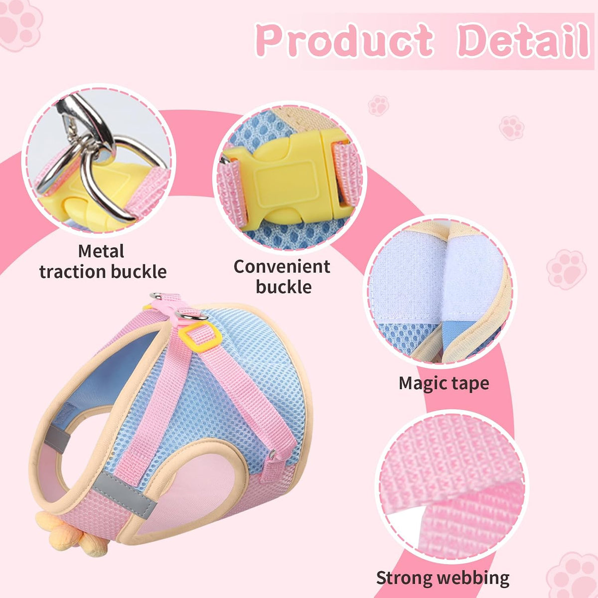 Cat Harness and Leash Set, Escape Proof Soft Vest Walk Pink M