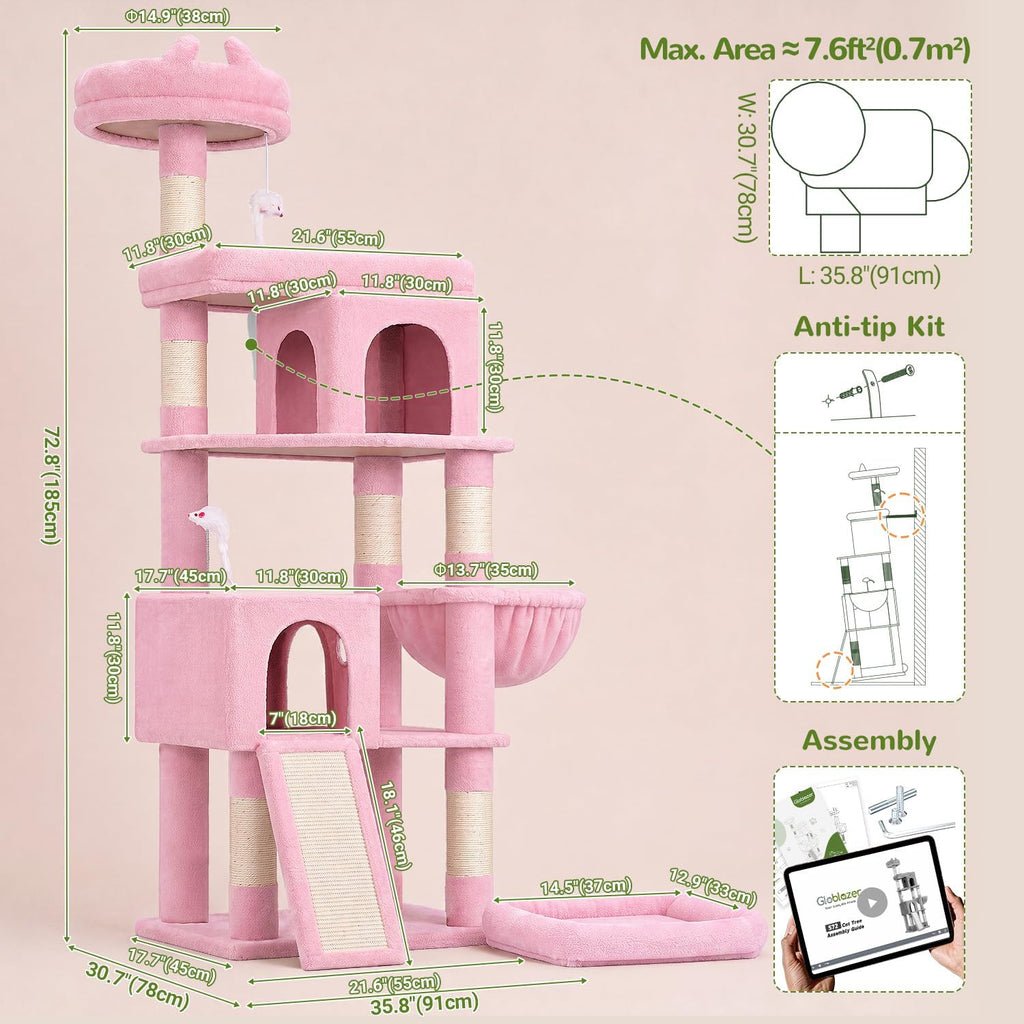 Globlazer S72 Heavy Duty Cat Trees for Large Cats 20 lbs+, Pink
