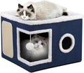Shikha Cat House Bed for Indoor Cats with Fluffy Ball and Scratch Pad Blue