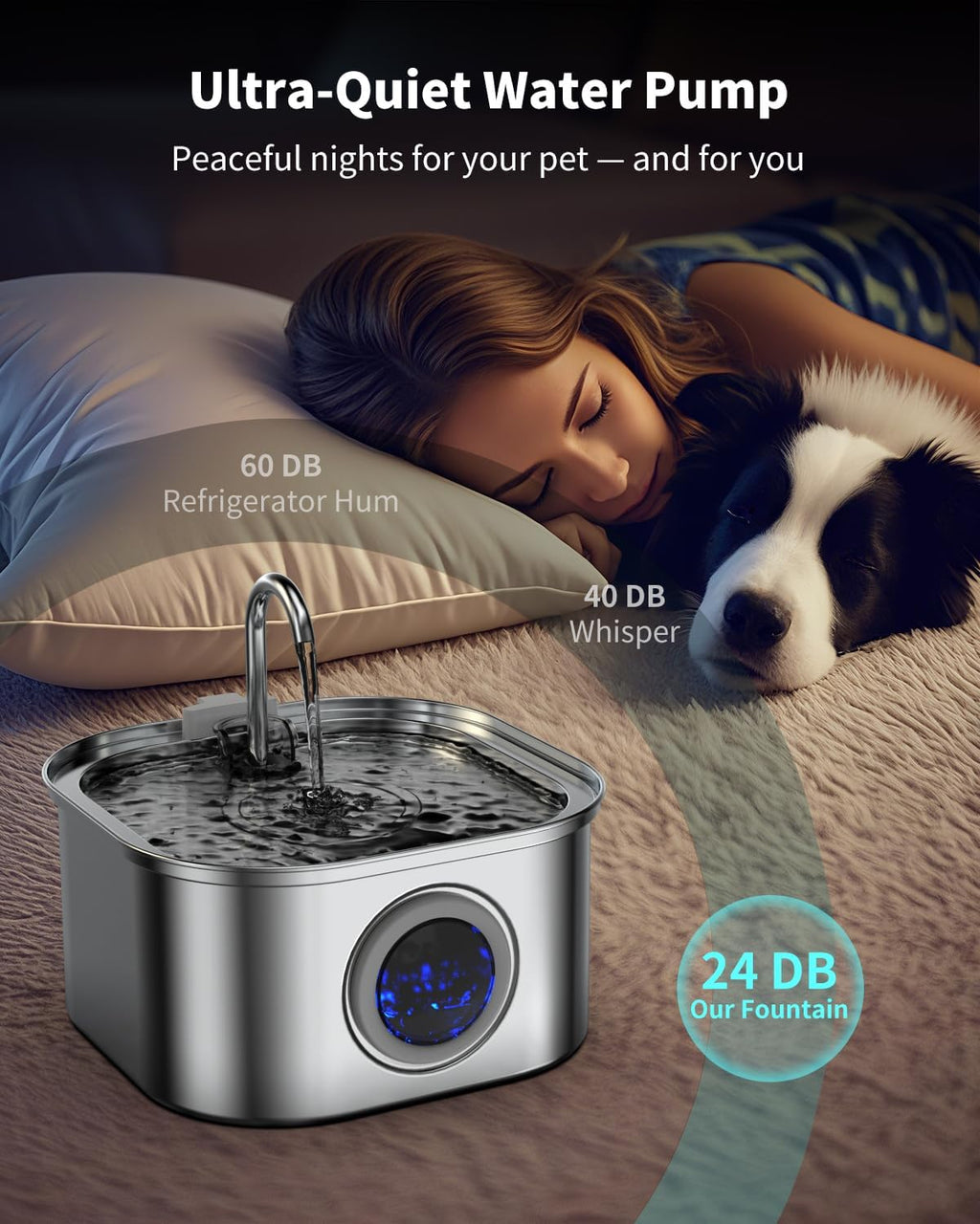 Stainless Steel Cat Water Fountain - 3.2L/108oz Cat Drinking Fountain