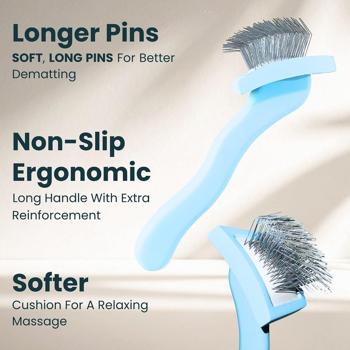 Pet Slicker Brush With Soft Massage Grooming Stainless Steel Pins - For Dematting, Shedding Fur, and Undercoat - Ideal Gift for Professional Pet Groomers - Long Slicker Brush