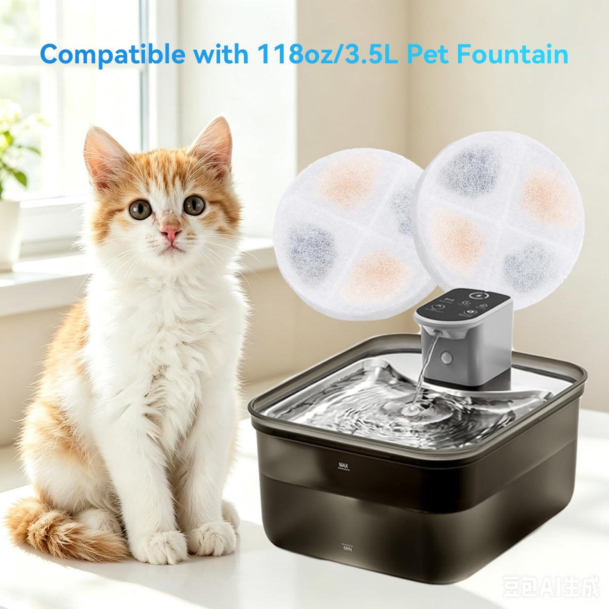 Wireless Cat Water Fountain Replacement Filters with Sponges Set for 3.5L