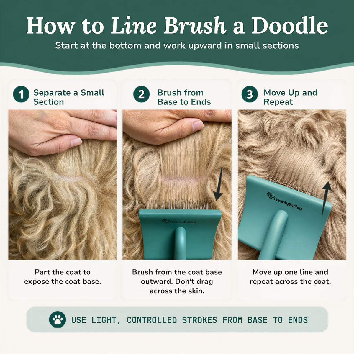 Freshly Bailey Doodle Brush, Large Slicker Brush for Dogs, Wood Handle