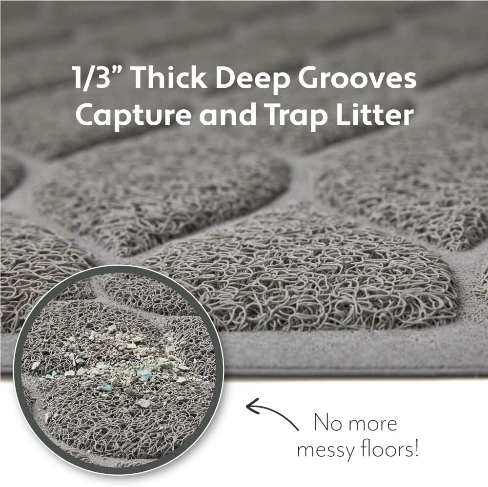 MIGHTY MONKEY Waterproof Cat Litter Box Mat, BPA Free, 24x17 Slate Gray | Easy Clean Floors, Textured Backing, Soft on Sensitive Kitty Paws, Cats Accessories, Less Waste, Stays in Place