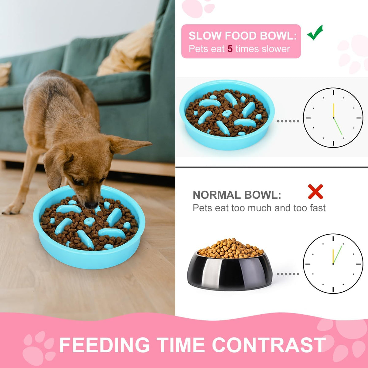 Slow Feeder Dog Bowls 3 in 1 Stainless Steel Food Water Bowl to Slow Eating | Durable, Non-spill & Non-skid with Silicone Mat Design, Slow Down Eating, Suitable for Small Medium Large Dogs and Cats