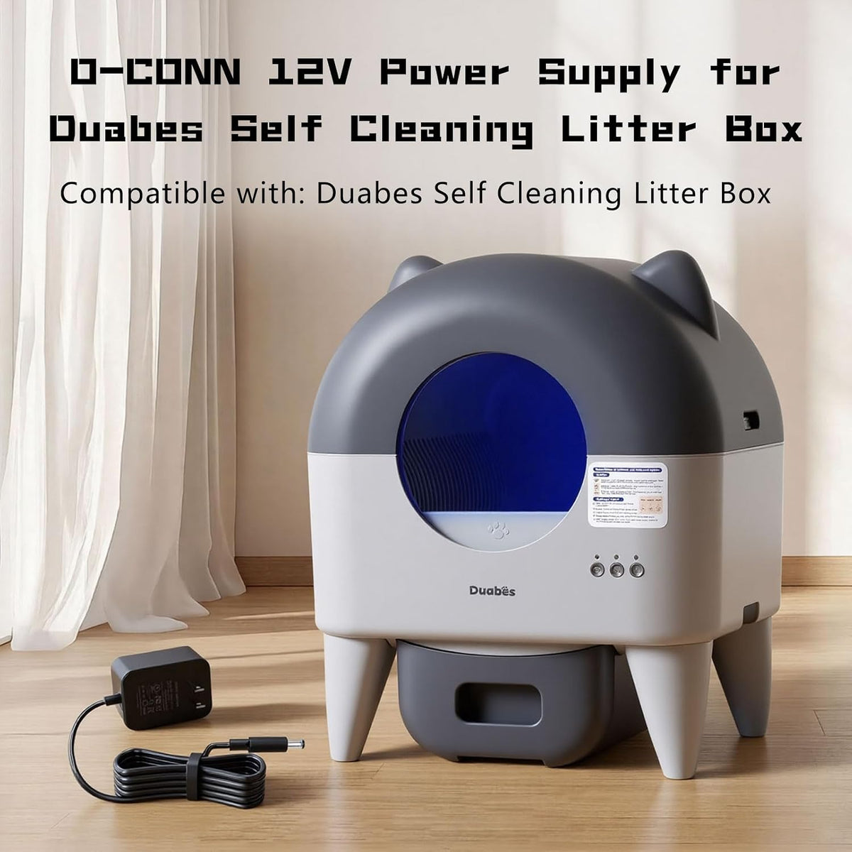 12V DC Power Supply, Replacement for Duabes Self Cleaning Cat Litter Box, Litter Box Power Cord Compatible with Duabes Self Cleaning Cat Litter Box