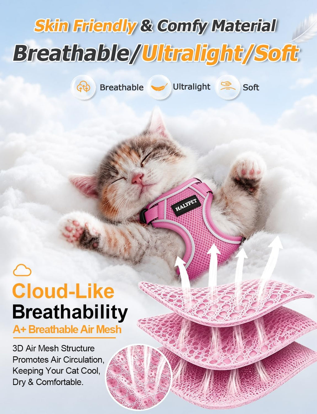 Cat Harness and Leash Set,Escape Proof Kitten Harness,Pink