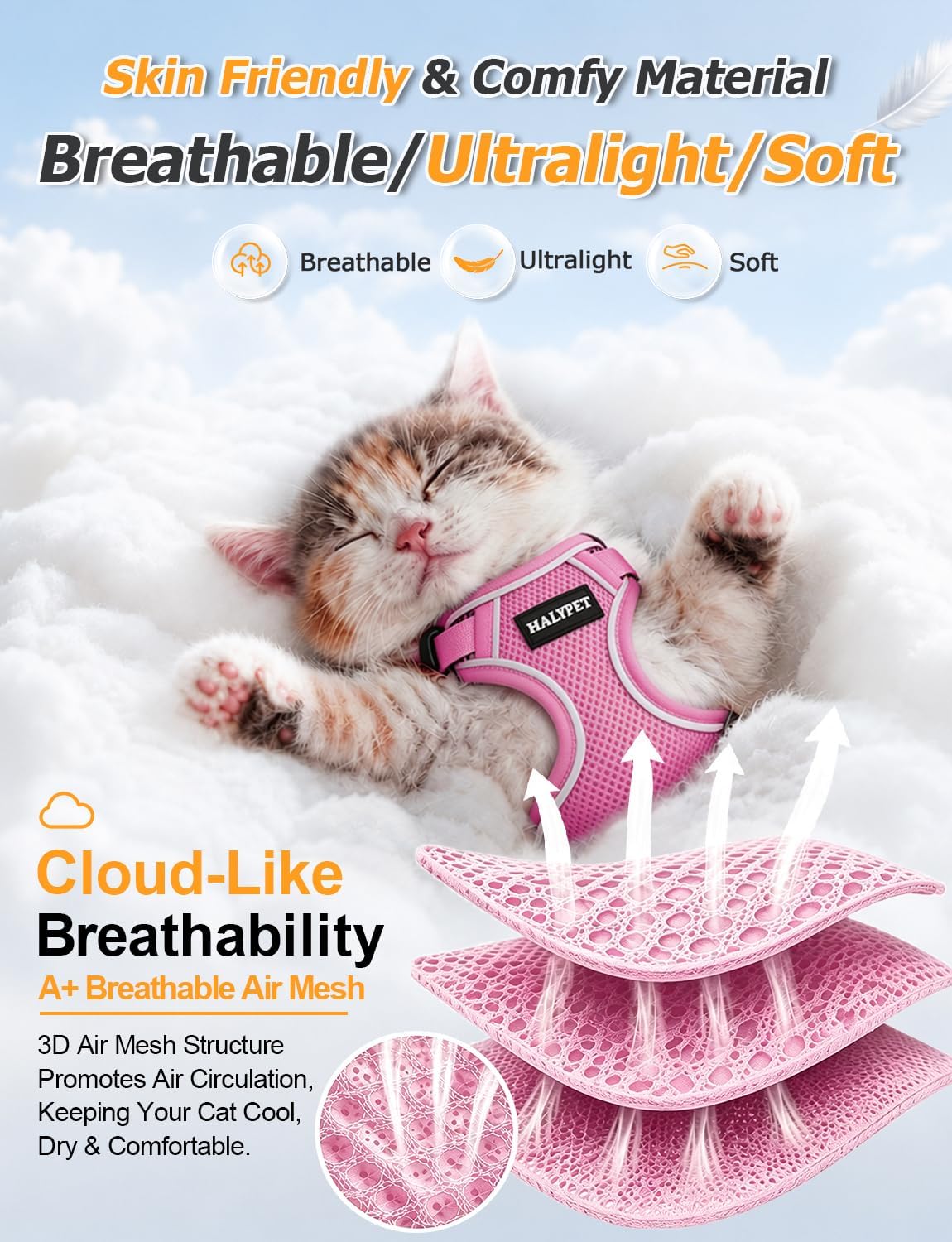 Cat Harness and Leash Set,Escape Proof Kitten Harness,Pink