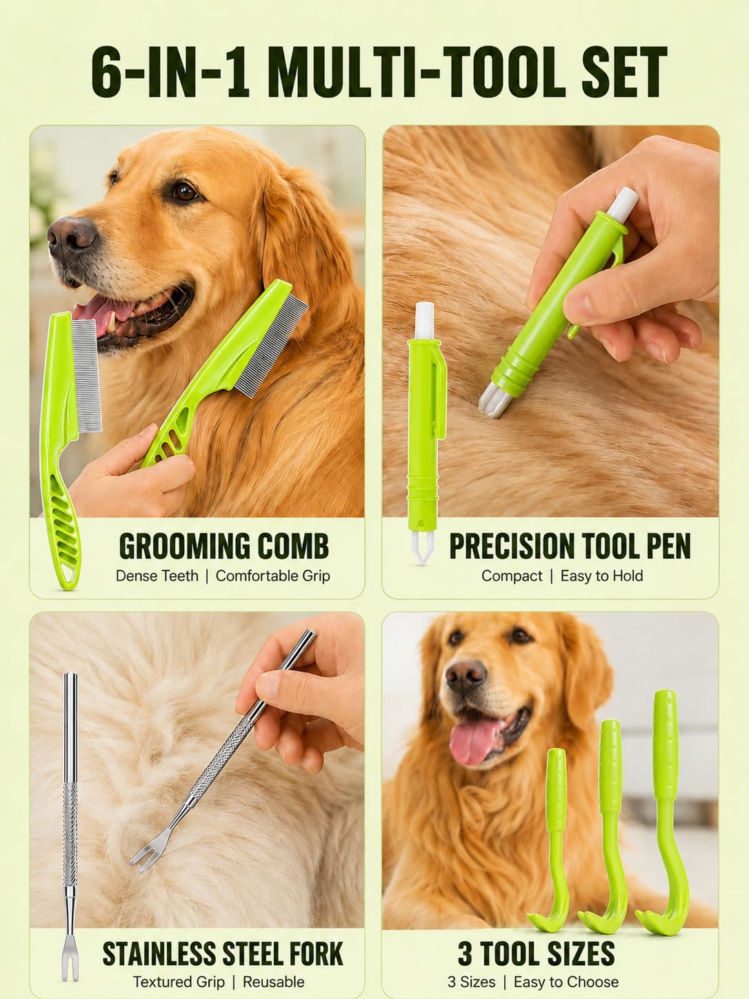 Tick Removal Tool 6 in 1, Pet Tick Remover Kit Twister for Dog, Cat (Green)