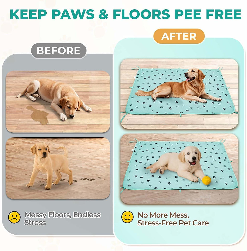 Fostanfly Washable Pee Pads for Dogs, Leak-Proof, 54"x54"-2 Pack, Green | Ultra-Absorbent, Waterproof, Non-Slip, Large Reusable Pee Pads for Puppy Potty Training, Crate and Playpen with 8 Tie Straps