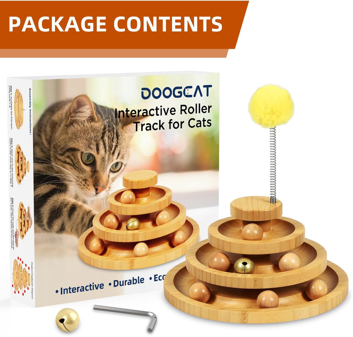 DoogCat Cat Ball Track Toy,Kitty Toys Roller,3-Level Ball Tower with 9 Removable Balls,Interactive Cat Toy, DIY Circle Fun Toy for Kitten Mental Physical Exercise - Medium Size