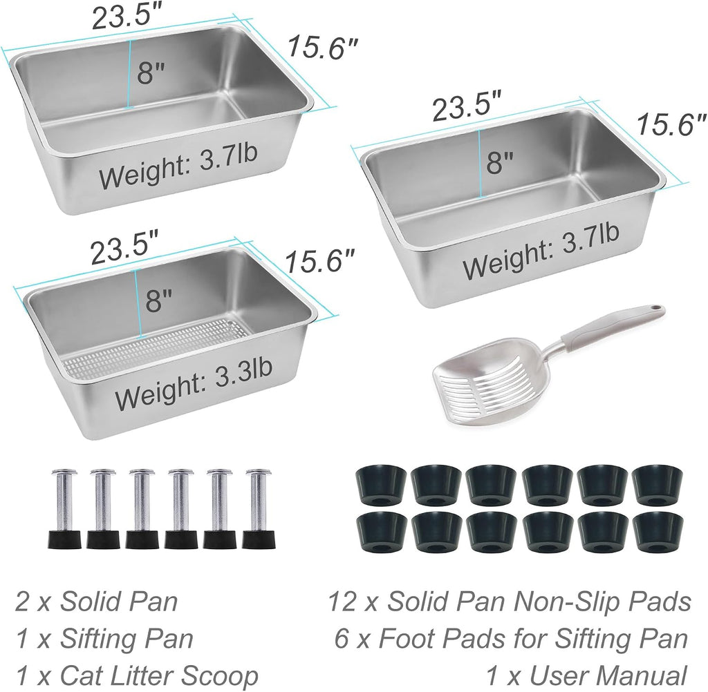 8" Sifting Cat Litter Box for Clumping Clay & Pine Pellets
