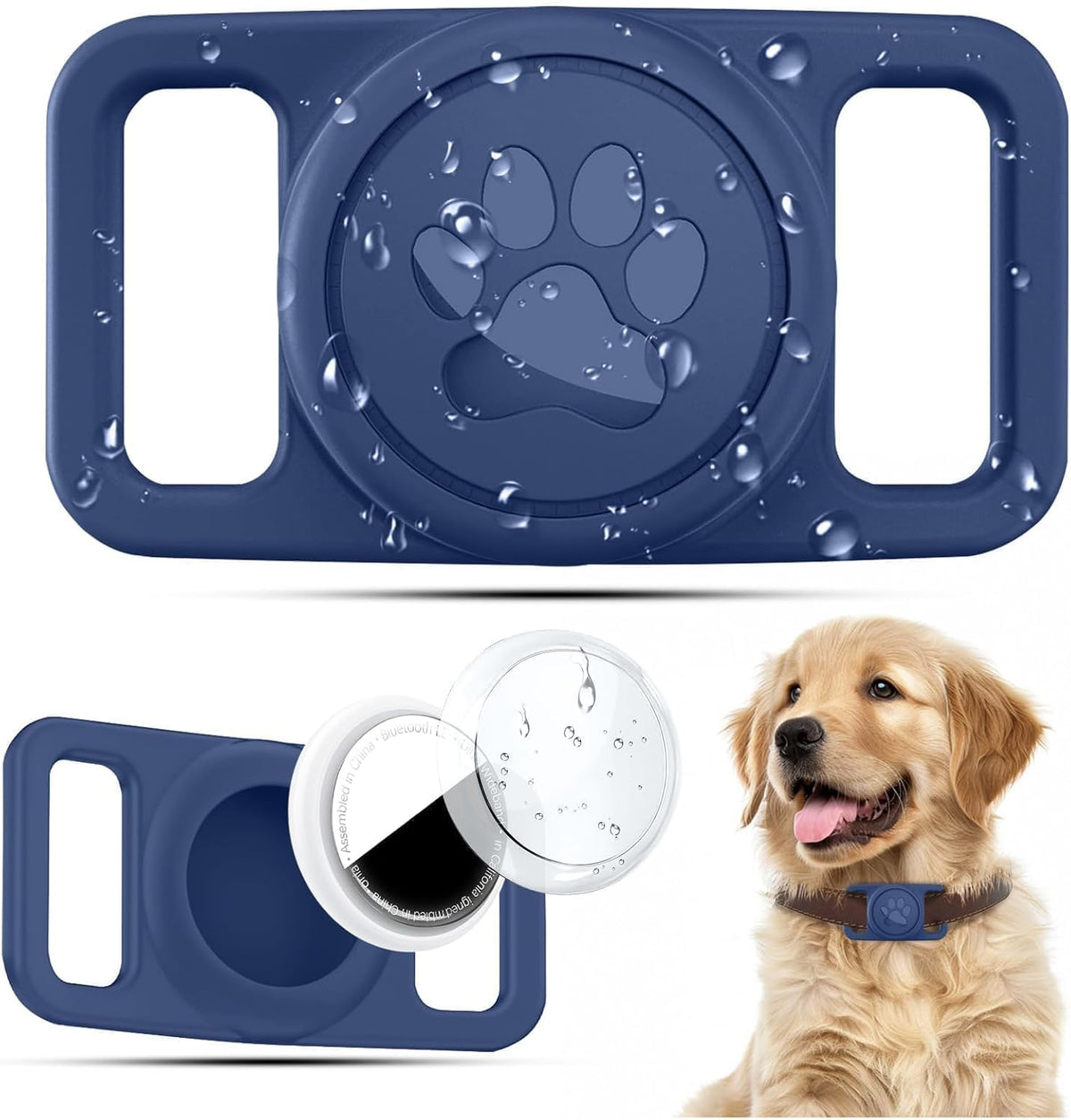 Linsaner Waterproof Dog Collar Holder for AirTag 1st & 2nd Gen, Dark Blue