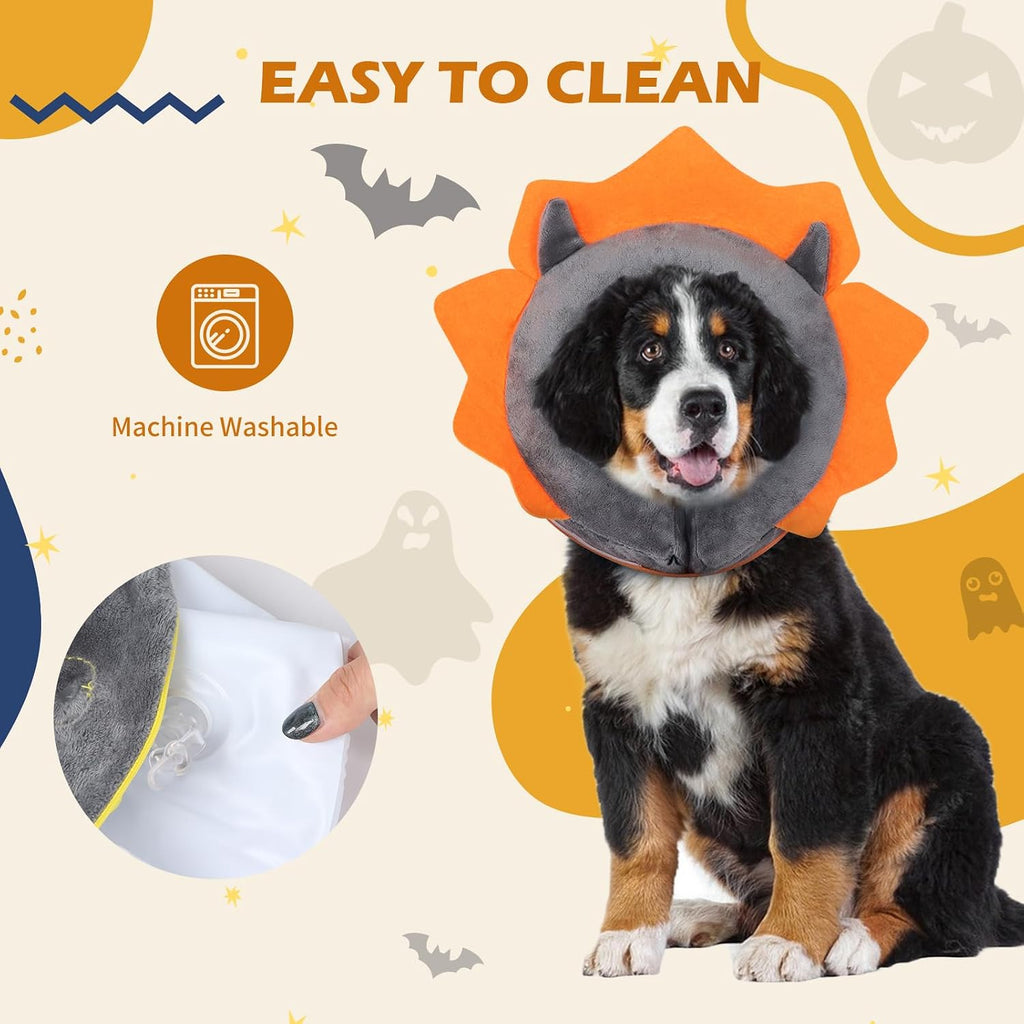 IEUUMLER Inflatable Recovery Dog Collar, Protective Donut Cone, Adjustable Soft Collar for Dog and Cat After Surgery Prevent from Biting & Scratching EU002 - Grey Demon M