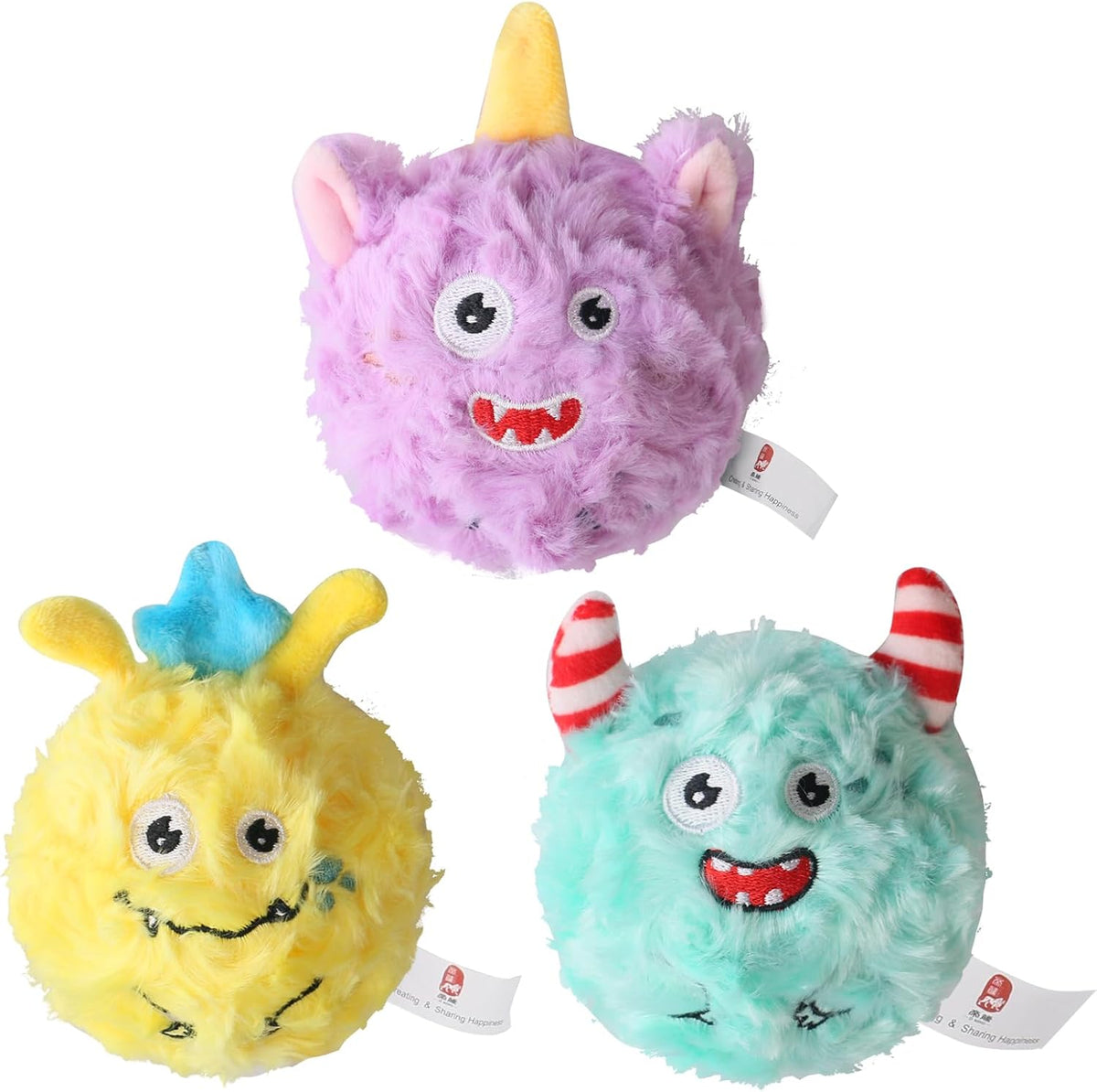 D KING D KING 3Pack Durable Plush Squeaky Dog Ball for Aggressive Chewers, Interactive Sound Dog Toy for Medium & Large Breeds, Tough Stitched Stuffed Chew Ball for Indoor & Outdoor Play(Monster Ball)