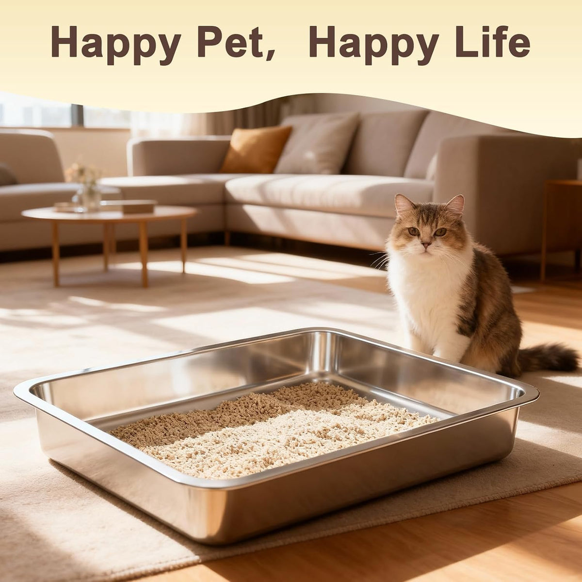 Low Entry Stainless Steel Cat Litter Box for Senior Cats, Metal Shallow Kitten Litter Box, Easy Access Kitty Litter Pan Tray, Easy Cleaning-15.75''Lx 11.81'' W x2.76'' H