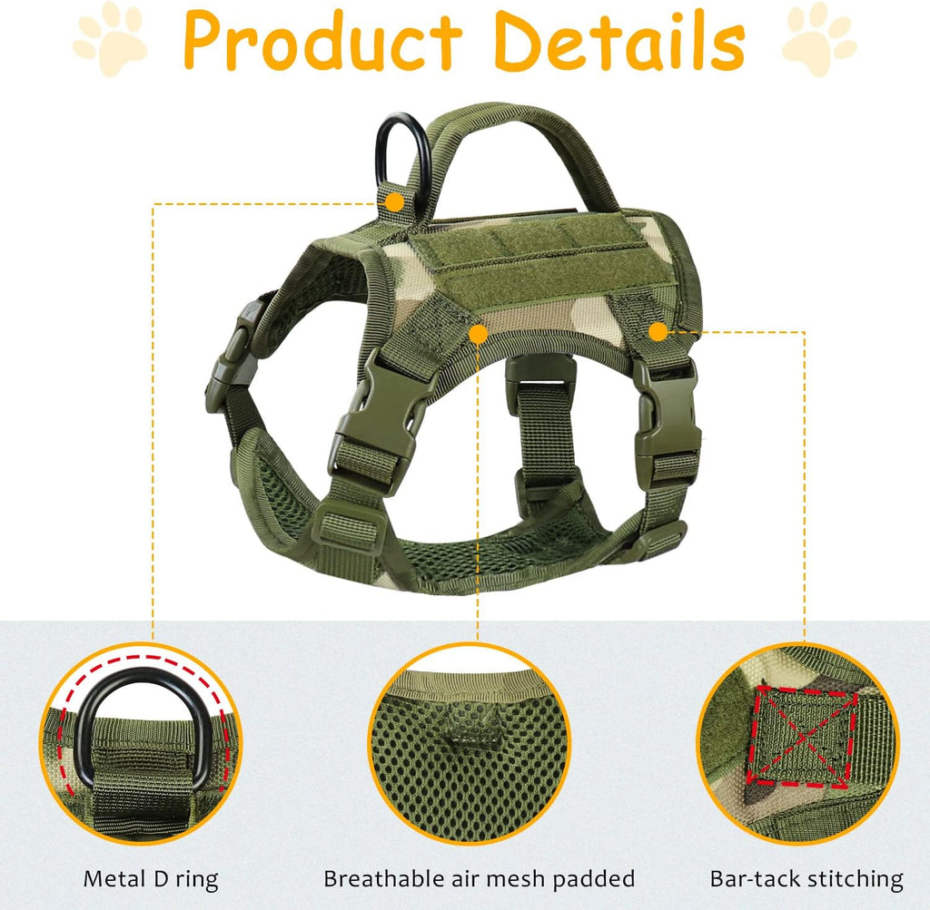 Tactical Cat Harness for Walking, Adjustable Escape-Resistant Vest with Handle and MOLLE Panels, Breathable Harness for Large Cats, Harness Only, Camo Green, L