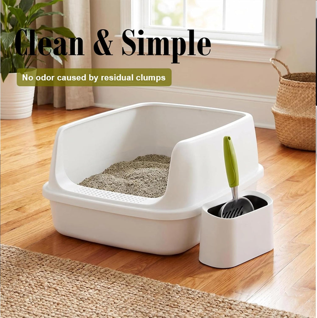 Heavy Duty Cat Litter Scoop with Holder - All Metal Cat Litter Scooper with Holder - Reduces Dust & Waste - Kitty Litter Sifting Shovel Comfy Handle - Stainless Steel Cats Litter Scooper