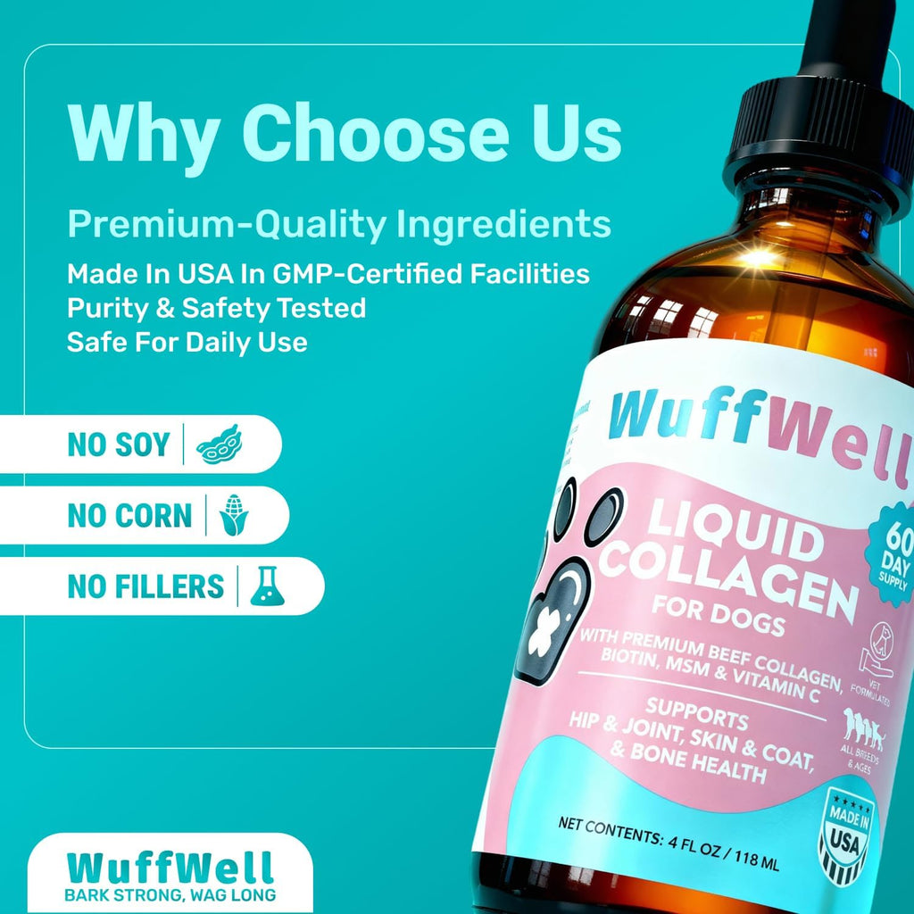 WuffWell Liquid Collagen for Dogs, Joint Support for Dogs, USA Made