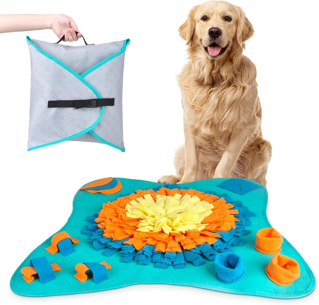 30" Dog Snuffle Mat - Interactive Dog Puzzle Toys for Enrichment - Large Slow Feeder Foraging Mat for Brain Games & Nosework Training - Washable Pet Sniff Mat with Easy to Carry Handle