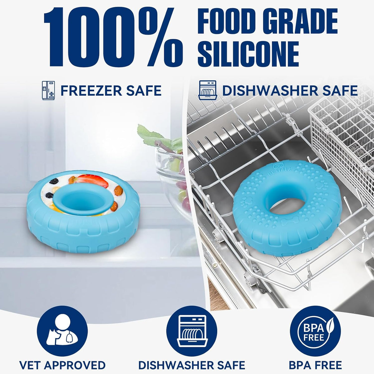 Dog Enrichment Lick Bowl, Bestalk Slow Feeder Lick Mat for Dogs, Freeze Puzzle Licking Bowl for Anxiety Relief, BPA Free Silicone, Dishwasher Safe(Light Blue,L)