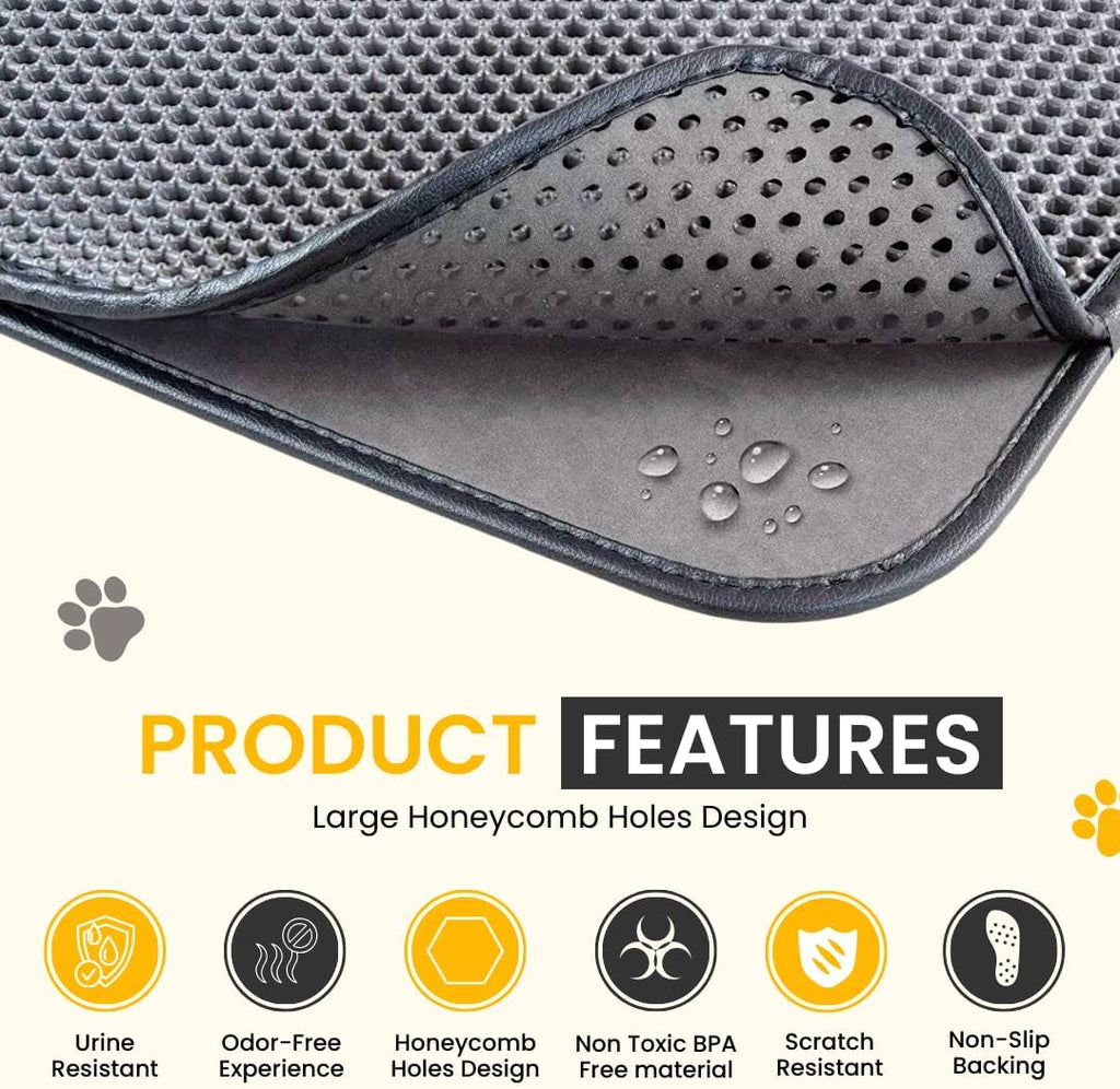 Andalus Brands Medium Cat Litter Mat - Waterproof & Urine-Proof Litter Box Mat, Non-Slip Kitty Litter Mats for Floor, Easy to Clean Litter Trapping Design (24" x 15", Black)